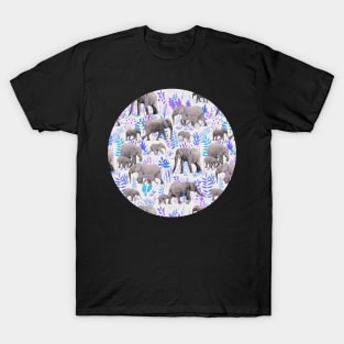 Sweet Elephants in Aqua, Purple, Cream and Grey T-Shirt